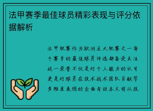 法甲赛季最佳球员精彩表现与评分依据解析